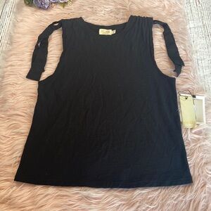 NWT Nation LTD Lark Muscle Tank with Voile Ties in Jet Black sz S